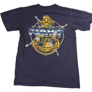US Navy Anchor T-Shirt 7.62 Design Blue Men's Size M logo‎ on back short sleeve